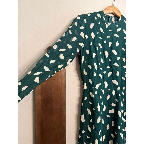 Reformation Green White Viscose Abstract Tie Front A-Line Mini Dress Size 4 - Picture 3 of 7